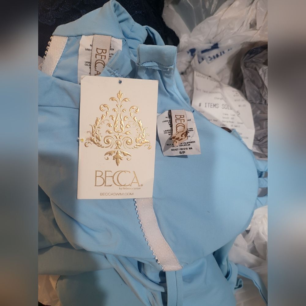 Becca Color Code Plunge One-Piece Swimsuit SZ Medium and small Powder Blue NWOT - Picture 6 of 6